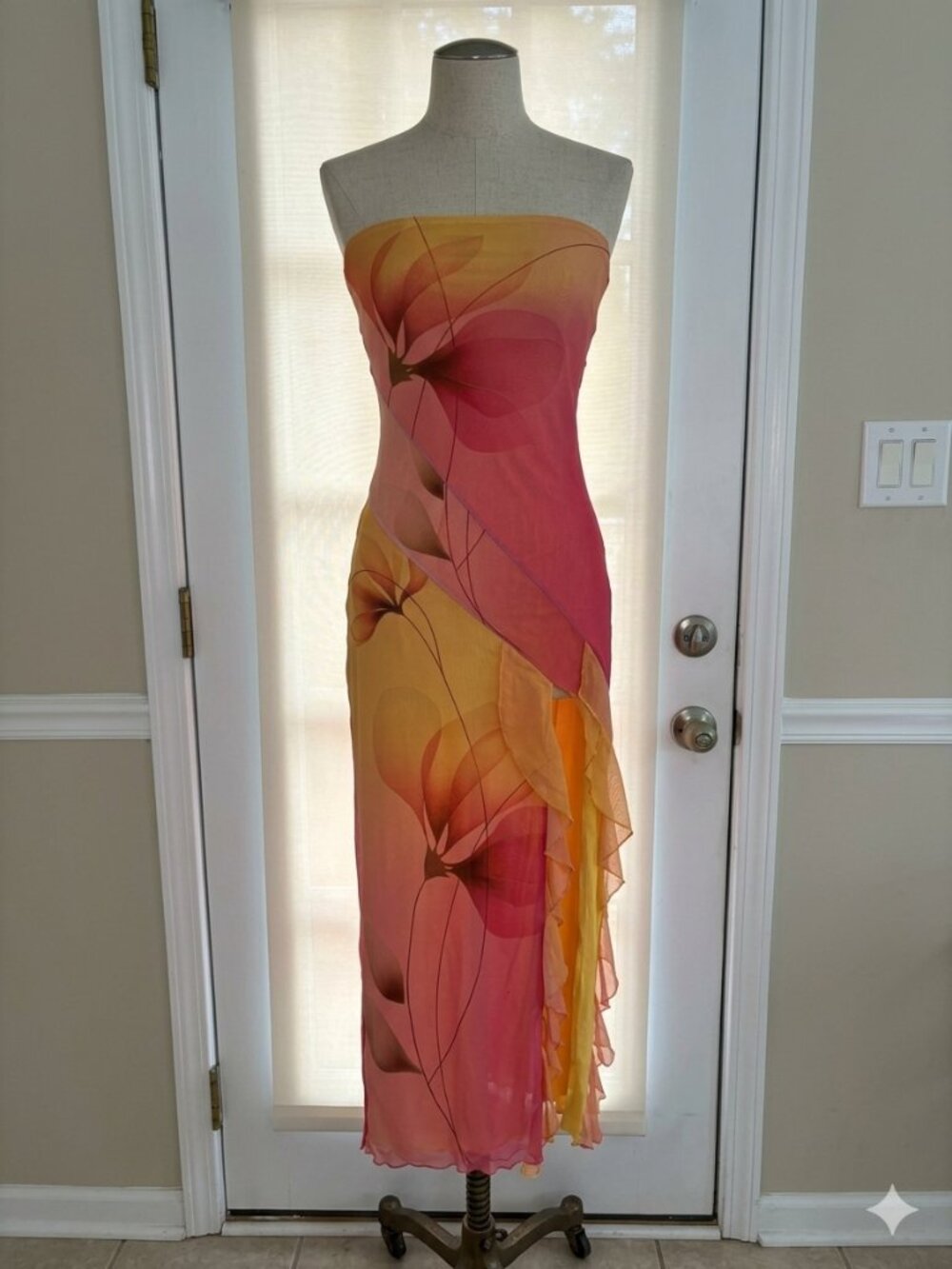 Tiger Mist Floral Strapless Ruffle Maxi Dress